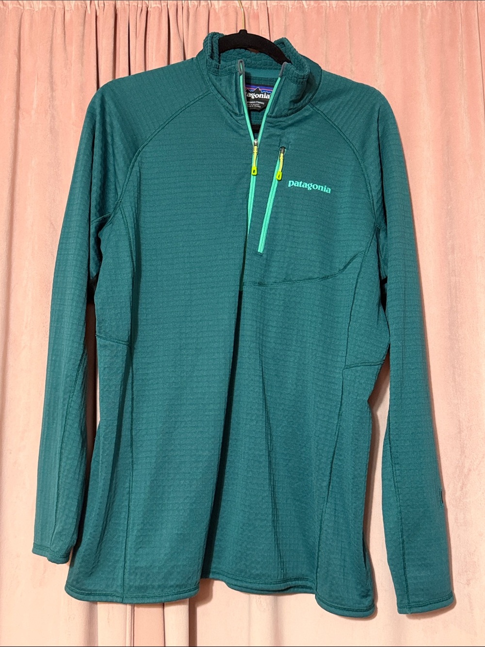 Patagonia Teal Quarter-Zip Pullover with Lime Accents